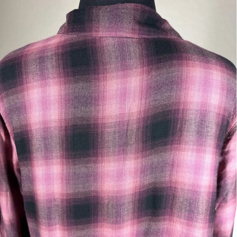 J.Jill Ombre Plaid Tiered Babydoll Button Up Tunic Top Long Sleeve Burgundy Sz M - Picture 7 of 15